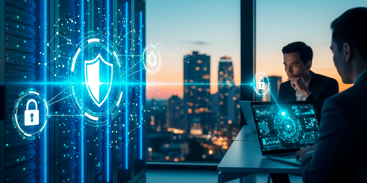 uma dupla de colaboradores protegidos por um bom firewall